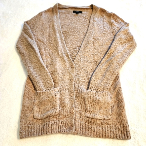 Mossimo Open Front Button Cardigan Sweater Khaki Cream Long Sleeve Sweater - Picture 13 of 13
